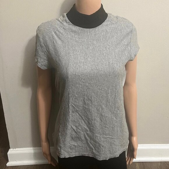 Karolina Zmarlak Organic Cotton Short Sleeve Mockneck Top Gray Black Size Small - Picture 1 of 5